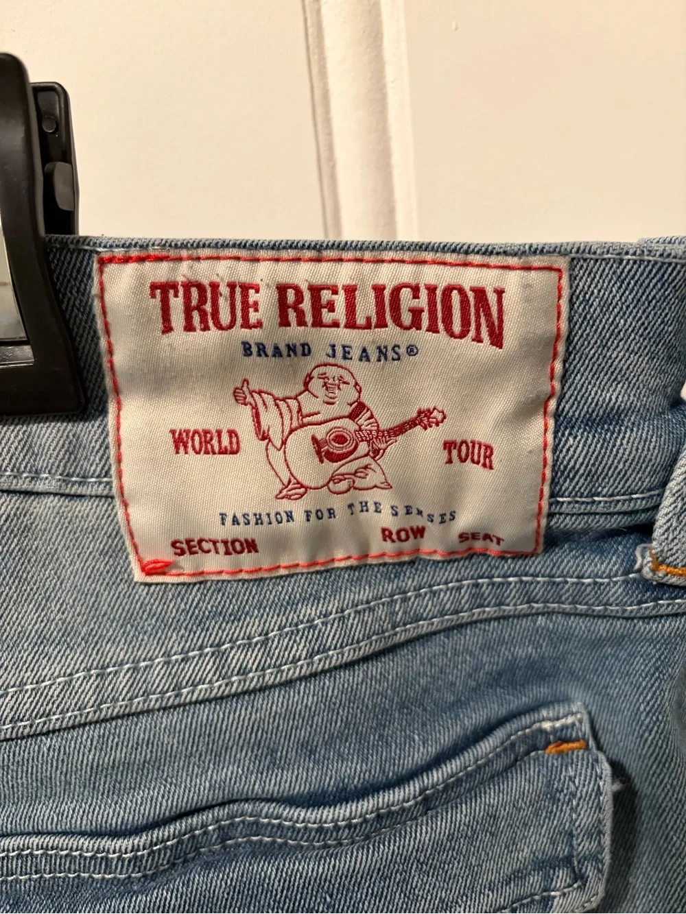 True Religion Geno Relaxed Slim Jeans Light Wash Flap Pocket SZ 34X31