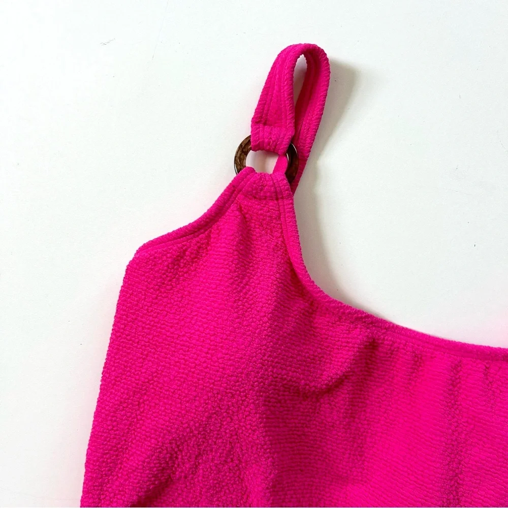 Target Shade & Shore Pink Texture Pucker High Leg Square Neck One Piece Swimsuit