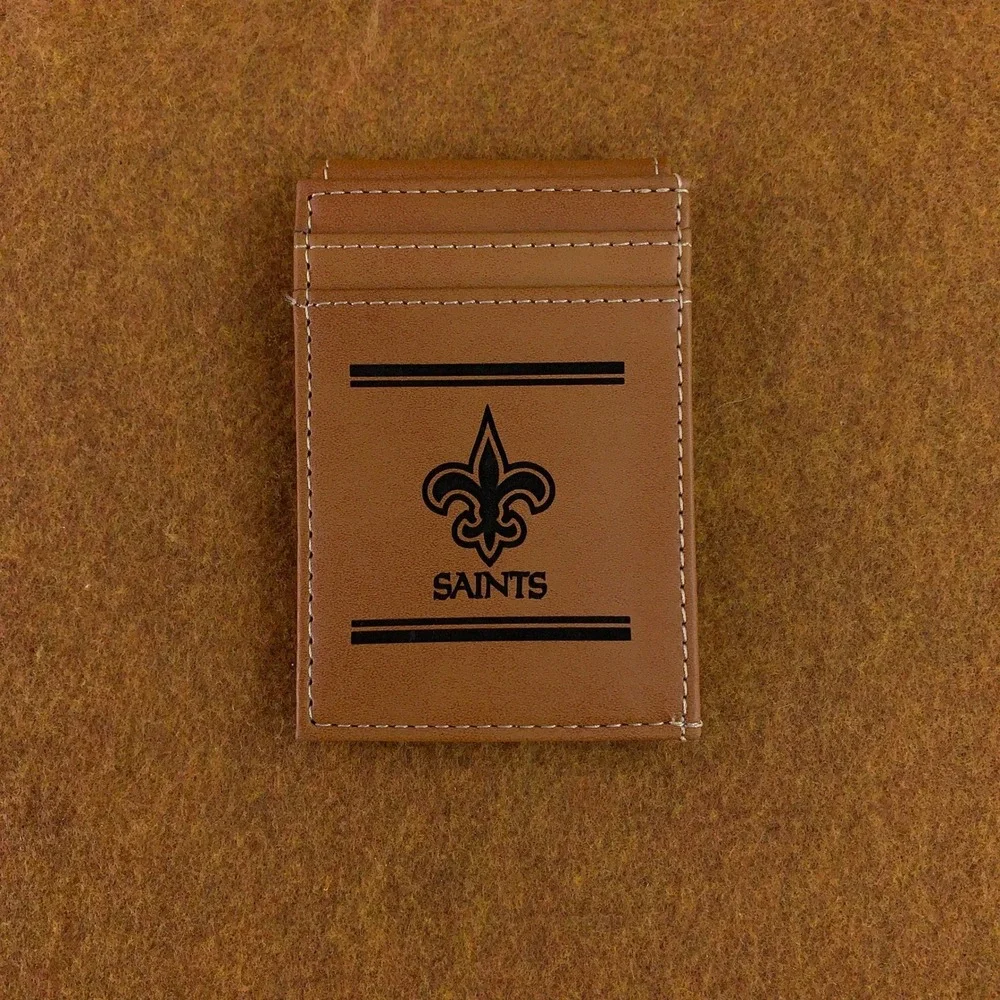 NFL New Orleans Saints OS Brown Faux Leather Slim ID Card Holder Wallet New