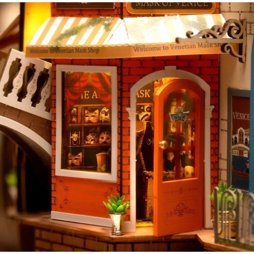 Rolife 3D Wooden Book Nook‎ & wonderland Kit DIY Miniature Venice LED Bookshelf