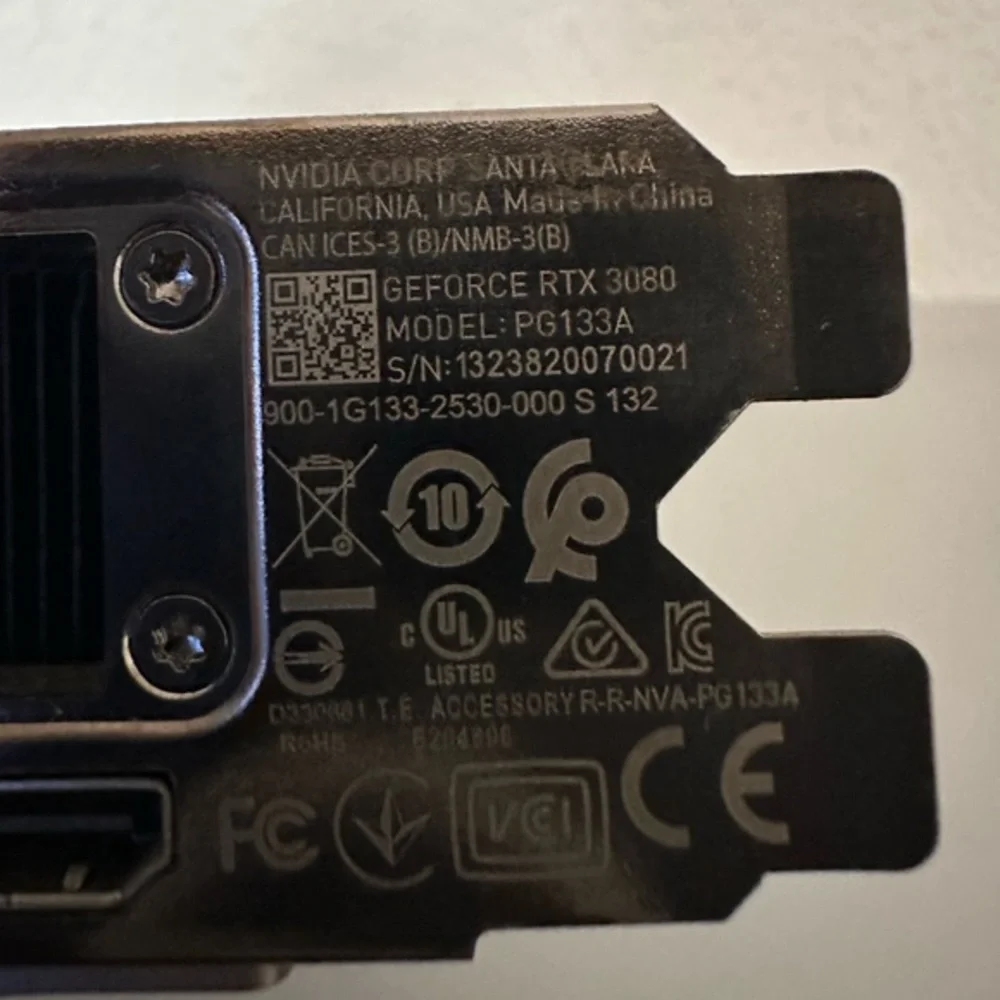 NVIDIA GeForce RTX 3080 Founders Edition 10GB Graphics Card+AGS850‎ Power Supply