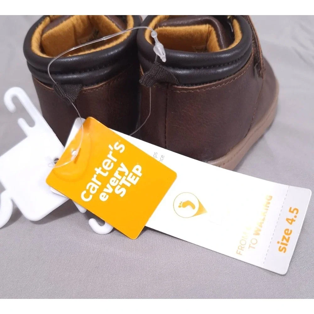 Carters Every Step Kids Brown Faux Leather‎ Boots Hook and Loop Toddler US4.5