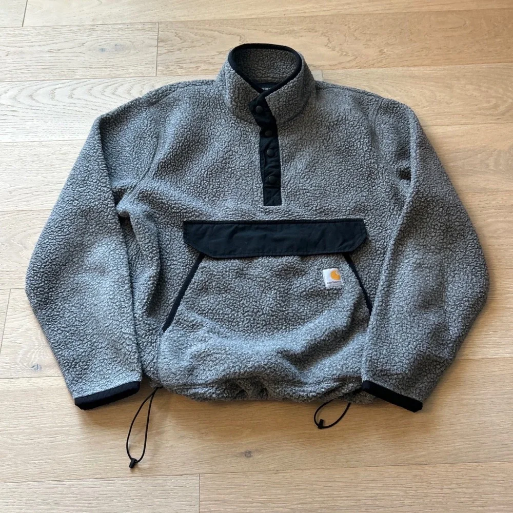 Carhartt Relaxed Fit Sherpa Fleece Anorak Gray Black OJ4991-M Mens Large