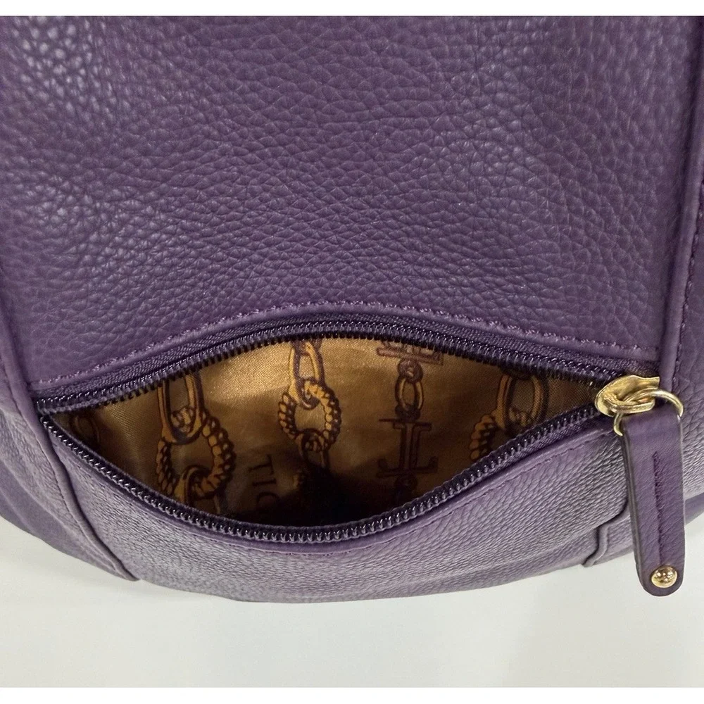 Tignanello Purple Leather Hobo Bag Slouchy Shoulder Purse Gold Hardware Y2K