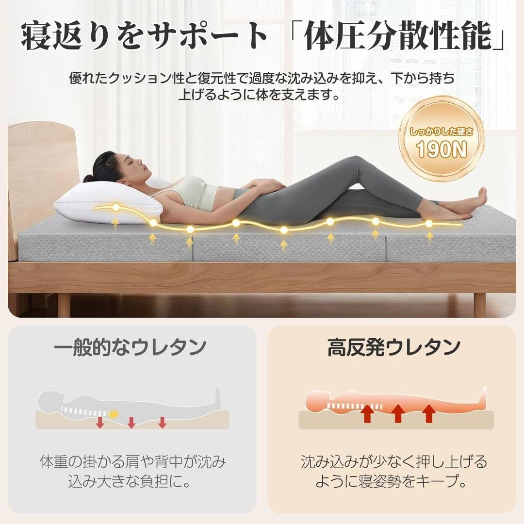 Double Mattress, Tri-fold, High-Density 36D, High Rebound, Body Pressure Dispersion, Firm, Hardness 190N