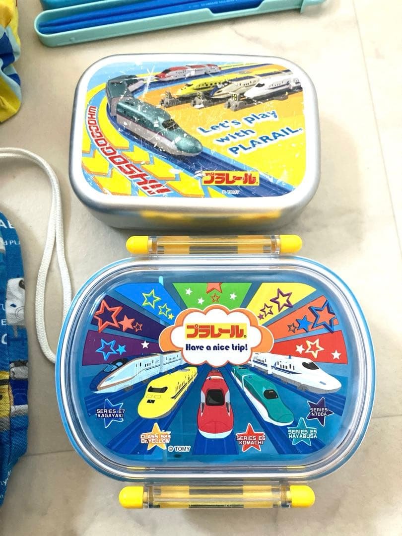 Plarail Lunch Box, Cup, and Handkerchief Case Set - Bulk Sale